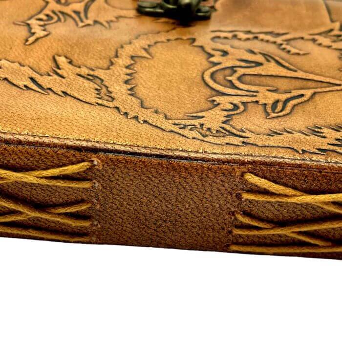 Ava Leather journal handmade closeup with side stitching