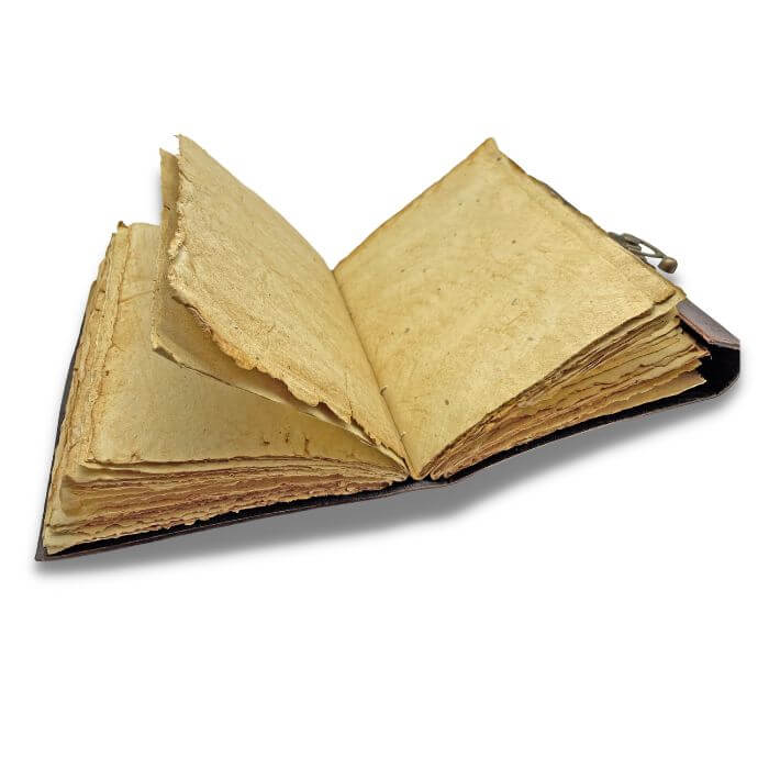 Open look of Leather journal vintage with vintage looking handmade paper.