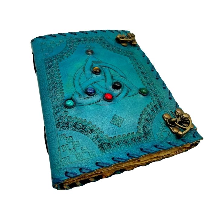 Leo bound leather journal with 7 multicolour stone embossed design 