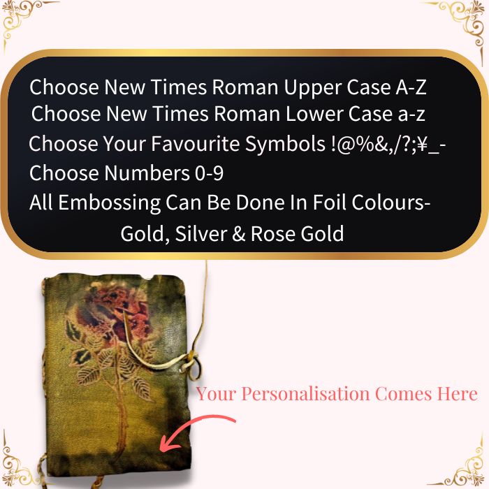 Personalisation details for bound leather journal